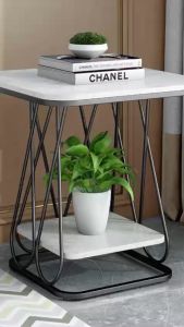 Kệ bàn góc Sofa phòng khách mặt đá vuông 2 tầng chân kim loại kiểu nơ BG-24 sang trọng hiện đại