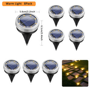 8LED Solar Ground Light IP65 Waterproof Stainless Steel Auto On Off 200mAh Battery 2 Colors White Warm for Garden Pathway Lawn