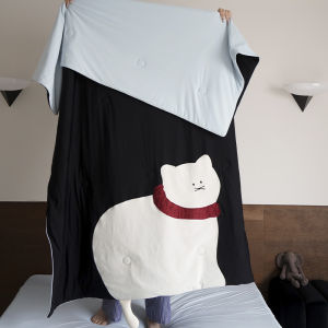 ผ้าห่มเย็นฤดูร้อนผ้าไหมน้ำแข็งลายการ์ตูนผ้าฝ้ายโพลีเอสเตอร์บางสำหรับนอนเปล่า ผ้าห่มเย็นฤดูร้อนที่สามารถซักได้