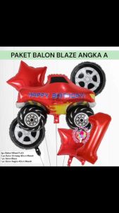 Paket Balon BLAZE AND THE MONSTER MACHINE Angka A / Dekorasi Ulang Tahun Hotwheels Race Car Mobil Truk