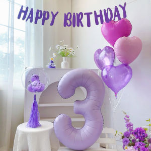 Clow M Theme Aluminum Film Digital Cream Purple Balloon Children Full-Year Girl Birthday Party Scene Decoration Photo