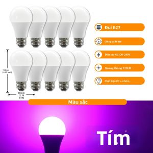 10 Chiếc 9W E27 Bóng Đèn LED 8W Kính PC Ánh Sáng Ban Ngày Ấm/Ánh Sáng Lạnh Màu Tím Đỏ Đèn Trang Trí Cho AC 110V 220V