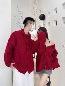 American Style Christmas Red Sweater Mens Autumn Winter Lazy Atmosphere Year of Birth Knitted Design Couples Outerwear