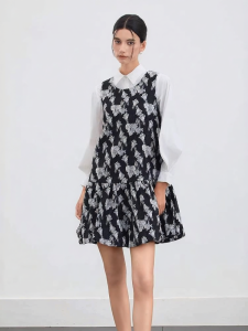 S·DEER | Retro Round Collar Embroidery Contrast Color Sleeveless Dress