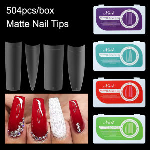 PINPAI 504pcs Matte Fake Nails Half Cover Long False Nail Tips Stiletto Square Matte Artificial Nail Extension Tips Capsule