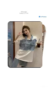 NANDO ATASAN KEMEJA BLOUSE KOREAN STYLE OOTD KEREN LENGAN PENDEK KATUN X DENIM