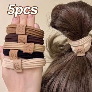5Pcs Soft Hair Tie High Elastic Girls Children Women Simple Daily Ponytail Holder Basic Hair Bands Seamless Hair Loop INS Style Headwear Hair Accessories Cute Bear Hair Rope