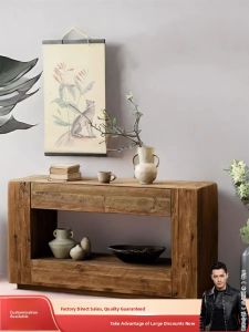 American Country Style Solid Wood Hall Cabinet Retro Coffee Shop Entrance Decorative Cabinet Living Room Sideboard Villa