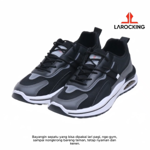 Sepatu Sneakers Larocking Phoenix - Hitam Cream | Sepatu Olahraga Running Gym Pria Wanita