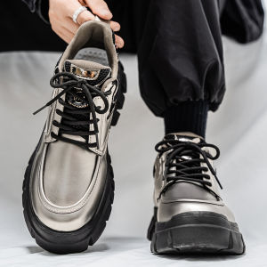 Mens Low-Top Martin Boots Retro Trendy Fashion Heightening Workwear Leather Shoes Spring Autumn Season round Toe Comfortable
