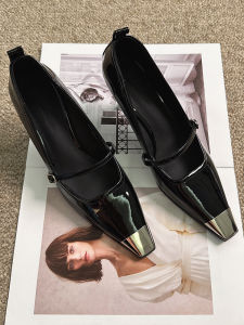 French Style High Heels Mary Janes Womens Shoes Buckle Detail Patent Leather Slip-On Pumps Fashionable Versatile Spring 2025