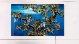 Tranh sơn mài 4 tấm Tùng Hạc vẽ kết hợp cẩn ốc hàng xuất khẩu 50x80 cm trang trí nhà cửa quà tặng tân gia khai trương ý nghĩa