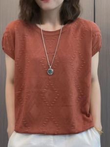 Summer 2026 Ice Silk Womens Loose round Neck Short Sleeve Knitted Top Fashionable Overhead Korean Style Regular Fit Single Piece