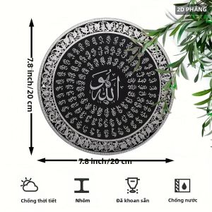 CIFbuy | Biển Tên Allah Bằng Bạc 2D Hình Tròn 7.8 Inch Trang Trí Tường Hồi Giáo Bằng Kim Loại Cho Nhà Và Quán Cà Phê