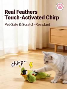 Interactive Cat Bird Toy with Sound Smart Induction Realistic Feathers Catnip Hanging Wall Mount Hunting Gear Indoor Cats Kitten
