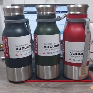 Bình giữ nhiệt 24h VACUUM BOTTLE inox 316 có lọc trà dung tích 1100ml-Nắp bình làm cốc uống nước
