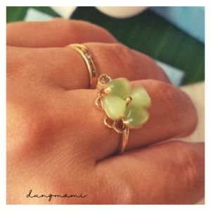 Bộ nhẫn và bông tai cỏ bốn lá may mắn xoay vòng JR_0108C