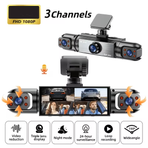 360° Panoramic Dash Cam with 3/4 Lens 3.16-inch Quad Split Screen Ultra Night Vision G-Sensor Loop Recording 24hr Parking Monito