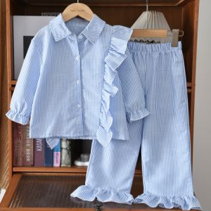 Bear Leader ชุดสองชิ้นเสื้อแขนยาวแต่งระบายลำลองสำหรับแฟชั่นบลูฉบับภาษาเกาหลีฤดูใบไม้ร่วง