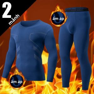 Bộ Đồ Lót Giữ Nhiệt 2 Món Cho Nam Màu Trơn Cổ Tròn Thường Ngày In Hình Thể Thao Thời Trang Thu Đông Thoải Mái Đan Bộ Đồ