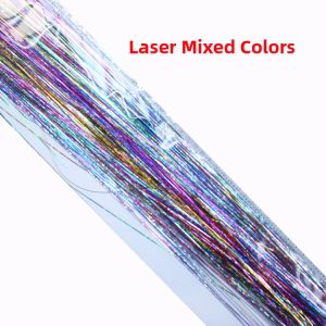 Shiny Colorful Silk Hair Extensions Pink Gold Laser Flash Invisible Traceless Hair Weave Hooks Rainbow Stripes Highlighting