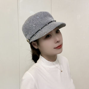 2024 New Sequin Retro Equestrian Hat Womens Summer Fashion Elegance Breathable Sun Protection Hat British Retro Peaked Cap