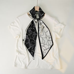 Khăn Choàng Lụa Lụa Dài Hình Chữ V Cho Nữ Mùa Hè Chống Nắng Phong Cách Hàn Quốc Họa Tiết Sọc Trang Trí Phụ Kiện