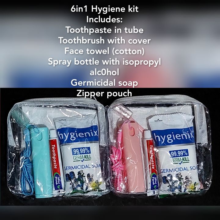 6in1 Hygiene kit with germicidal soap toothbrush toothpaste face towel