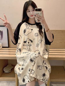 Pajamas Womens Summer Thin Trending Cartoon Cute Snoopy Short-Sleeved Nightdress Plus Size Student Homewear Summer