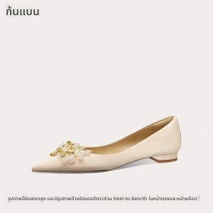 รองเท้าส้นสูงแบบสวมหัวแหลมสีแดง ทรงหัวมน ด้านในเป็นหนังไนลอน สำหรับผู้หญิงวัยรุ่นและวัยกลางคน ฤดูร้อน 2023 รองเท้าแต่งงานแบบสวมหัวแหลมสีแดง