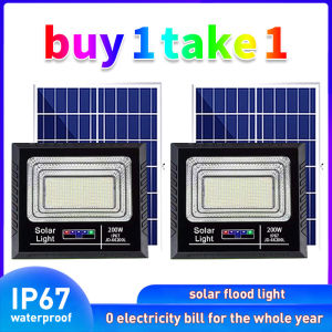 【BUY 1 TAKE 1】Solar outdoor floodlight 60W 90W 150W 200W 400W solar LED lamp outdoor waterproof IP67 with solar panel and remote control very suitable for streets parking lots courtyards gardens balconies and garages[3-years warranty]