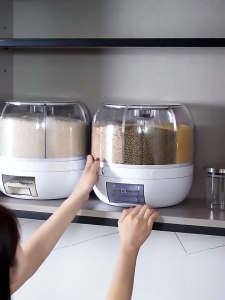 Rotatable Cereal Container Storage 6grid Quantitative Rice Dispenser 5/10KG Tight Transparent Sealed