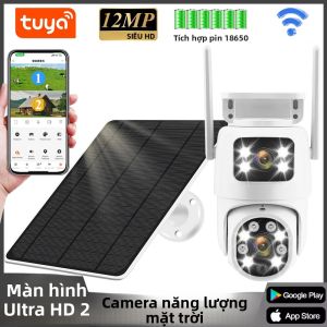 Tuya Năng Lượng Mặt Trời WiFi Camera Ngoài Trời 12MP PIR Tự Động Theo Dõi Ống Kính Kép PTZ Giám Sát An Ninh Thông Minh Chống Nước Mạng Cam Cho iOS/Android