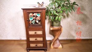 ตู้เว้าบานแกะลายฟักทอง ลายดอกบัว 3ลิ้นชัก ตู้ไม้แกะ ตู้วางของ ตู้วินเทจ ตู้โบราณ ตู้เก็บของ ตู้แกะสลัก ตู้ไม้ ตู้เก็บเอกสาร