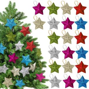 6/12pcs 3D Glitter Star Pendant Christmas Tree DIY Hanging Ornament Mini Gold Powder Star Home Party New Year Decoration