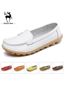 Spring & Fall Xiaoyu Deer New Womens Shoes Soft Bottom Non Slip Nurse Leather White Shoes Female Plus Size Casual Mom Shoes Female