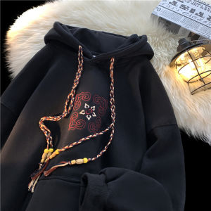 Spring Autumn Mens Hoodie Embroidered Loose Fit Casual Cotton Polyester Blend Youth Trendy Purple Couples Sweatshirt