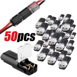 50Pcs Wire Connector Double-Wire Plug-in Connector with Locking Buckle Pluggabl Wire Connector 2 Pin 2 Way Universal Compact Wire