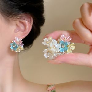 Colorful Flower Stud Earrings Womens Spring Dopamine Luxury Sensation Holiday Atmosphere Feeling Ear Jewelry Fashion Accessories