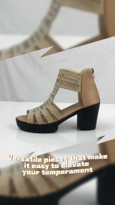 Falimottype)Size 35-41 Womens Fashion Soft Sole High Heels Thick Heel School Student Sandal Retro Style Open Toe Roman Shoes