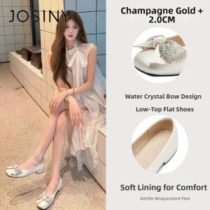 Josiny | Easy Slip-On Mary Jane Shoes with Rhinestones and Bow