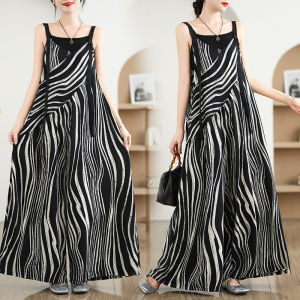 Asymmetrical Patchwork Zebra Print Suspenders Plus Size Womens Western Style Shoulder Strap Adjustable Casual Loose Pants Jumpsuit