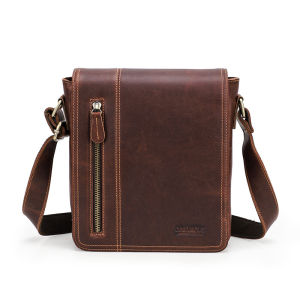 Hiram Genuine Leather Shoulder Crossbody Bag for Men Soft Leather Male Messenger Bag Flap Casual Brand Design for 7.9 Inch iPad