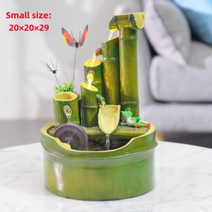 Bring In Wealth and Treasure Bamboo Water Fountain Fengshui Wheel Decoration Humidifier Creative Living Room Office Indoor Small Rockery Decorations
