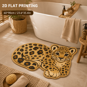 VIKAMA Cute Leopard Shaped Bath Mat Cartoon Cheetah Absorbent Floor Rug Non Slip Doormat Jungle Aesthetic Home Decor