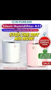[SG Stock] 3000ml Large Air Humidifier | Dual Spray Mist Purifier | USB Ultrasonic Humidifier with LED Night Light | 3L High Capacity for Bedroom & Office