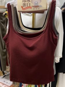 ต้น ฤดูใบไม้ร่วง 2024 ผู้หญิง ชิ้นเดียว ปัดขน พรางหุ่น สี่เหลี่ยม ปกเสื้อ ไม่มีสาย ผ้าริบ หลากหลาย หลังสวย เสื้อกั๊ก