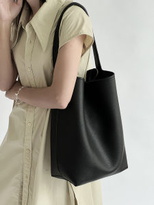 Makilo Casual Minimalist Pure Color Large Capacity Shoulder Bag Bucket Bag Lychee Pattern Soft Leather Big Bag Tote Bag for Women