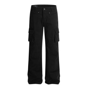 Z POCKET American Style Straight Leg Work Pants Mens Casual Loose Fit Slimming Black Trousers for Autumn And Winter