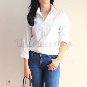 KEMEJA ATASAN KERAH KERJA WANITA PANJANG UKURAN M L XL KANCING DEPAN AKITF LENGAN PANJANG BAHAN KATUN TUWIL HALUS LEMBUT NYAMAN ADEM MEWAH MURAH